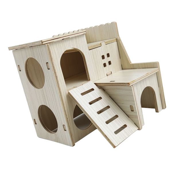 Hamsterhus i tre, bittesikkert hamstergjemmested for hamstertilbehør Skippavilla, 16x16x5cm / 6,3x6,3x2,0in