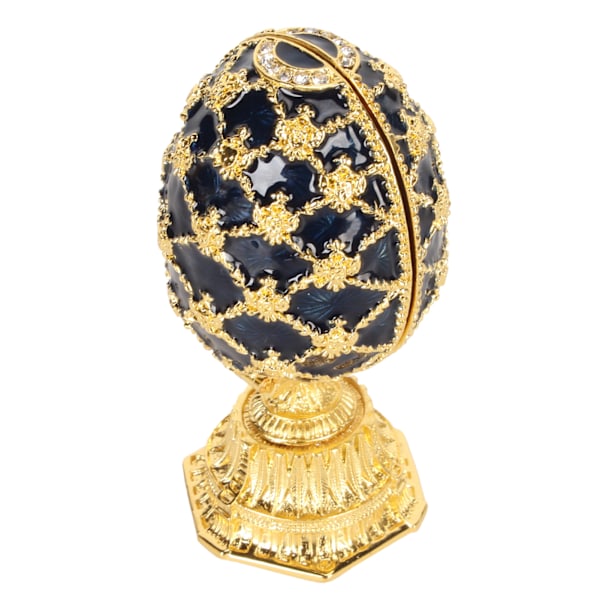 Käsityönä maalattu emaloitu Faberge-tyylinen koristeellinen saranallinen korurasia kodin sisustukseen, sininen