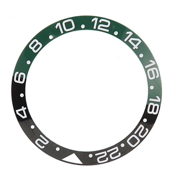 38 mm diameter GMT klocka Bezel Insert Ring Svart Grön Bas Vit Karaktär Keramisk Bezel Insert Base Ring