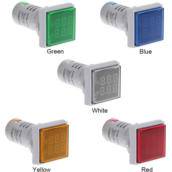 Firkantet LED digitalt voltmeter amperemeter AC60-500V 0-100A dobbel skjermspenning og strøm YF000409-WD Blå