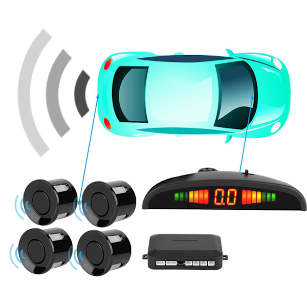 4 Parkeringssensorer Buzzer Bil Bakkelygter Bagud Radar LED System Lydalarm Universal