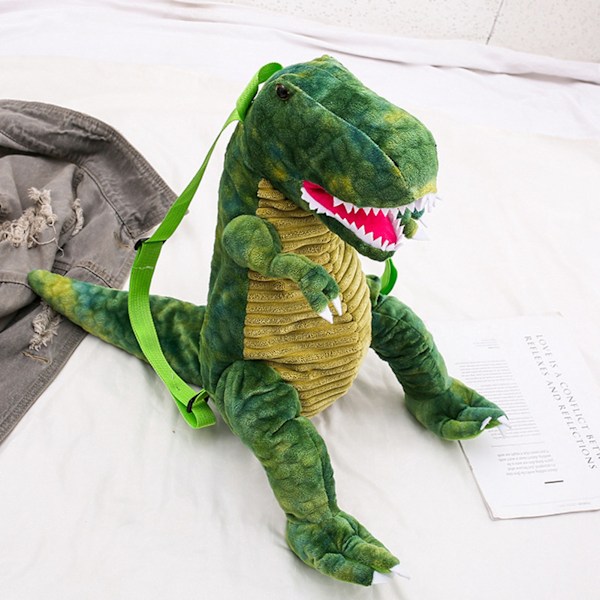 Dinosaurieryggsäck för barn Tecknad 3D Dinosaurieform Mjuk plysch Barn Söt djurryggsäck för reseskola Camping Grön