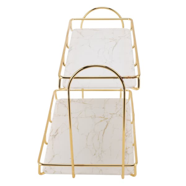 Bathroom Storage Gold White 2-Tier Makeup Shelf Humanized Structure Non-Slip Counter Organizer S