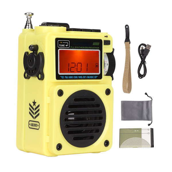 HRD-701 Digital Radio Full Band Timing Support Minneskort Bärbar Bluetooth Radio Musikspelare för Hemma UtomhusGul