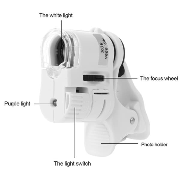Portable LED 60x Magnifier Phone Clip Universal HD Microscope with LED Light