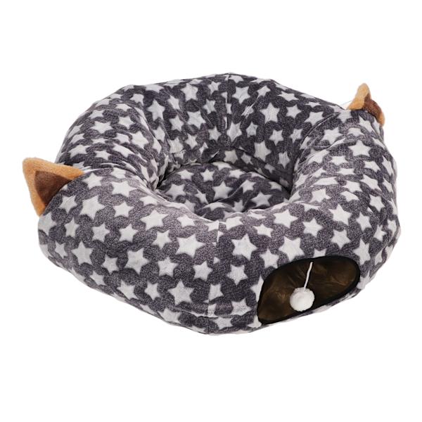 Katt Hund Tunnel Seng Stor Diameter Lang Crinkle Sammenleggbar Katt Tunnel Rør Seng med Pute for Kjæledyrleker Grå Stjerne