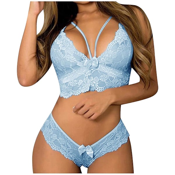 Mesh Lingerie Sæt Sexy Gennemsigtig Teddy Kostume Lingeri til Kvinder Blå