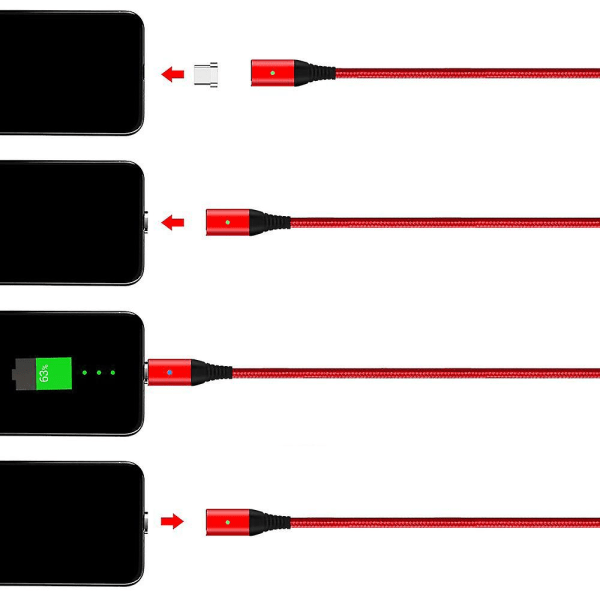 Magnetisk USB-datakabeltype C-kabel 2.4a hurtigladekabel Red