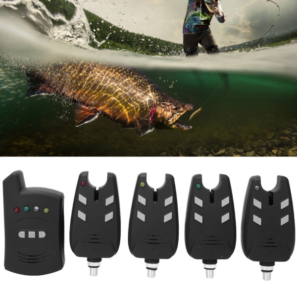 4 stk. fiskebidalarm og 1 stk. modtagerindikator lyd og LED-lys alarm fiskeudstyr tilbehør