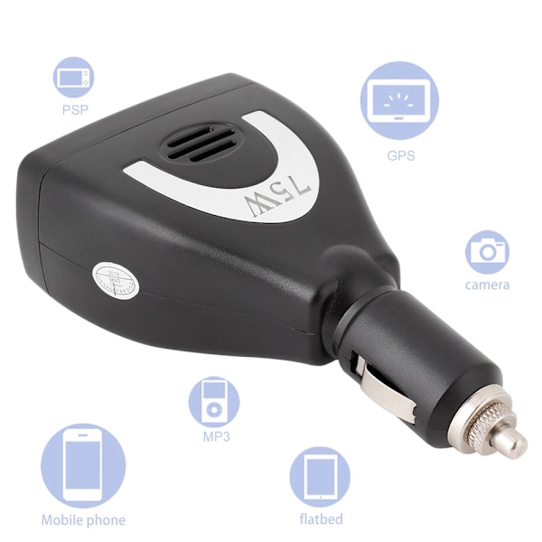 75W DC12V til AC 220V Bilstrømsomformer Konverter USB Oplader Adapter