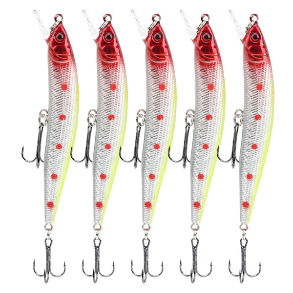 5 stk Kunstig Simulering Minnow Langkast Agnsnelle med Treble Hook Fisketilbehør 3#