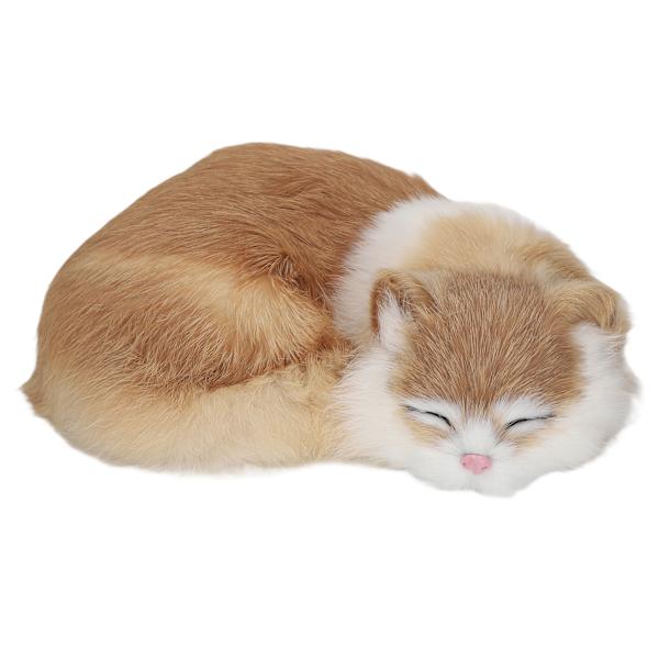 Plys Sovende Kat Figur Realistisk Simulering Fluffy Dekorativ Plys Sovende Kat Model til Hjemmekontor