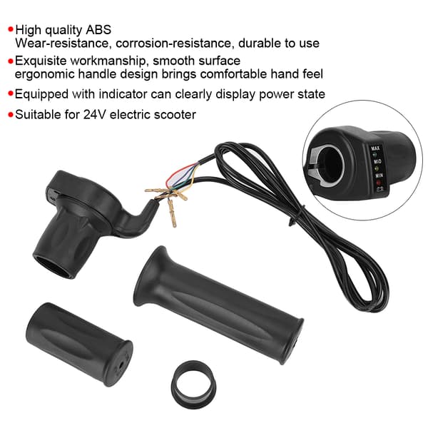 24V Half-Twist Throttle Assembly 4-Wire Hand Grip Cable Kit for Electric Scooter with Indicator