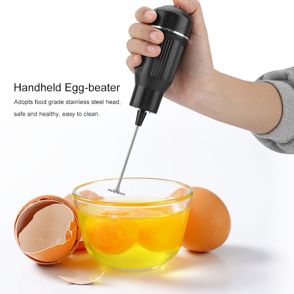 Svart elektrisk håndholdt eggpisker Eggbryter Visp Melkeskummer Matmixer