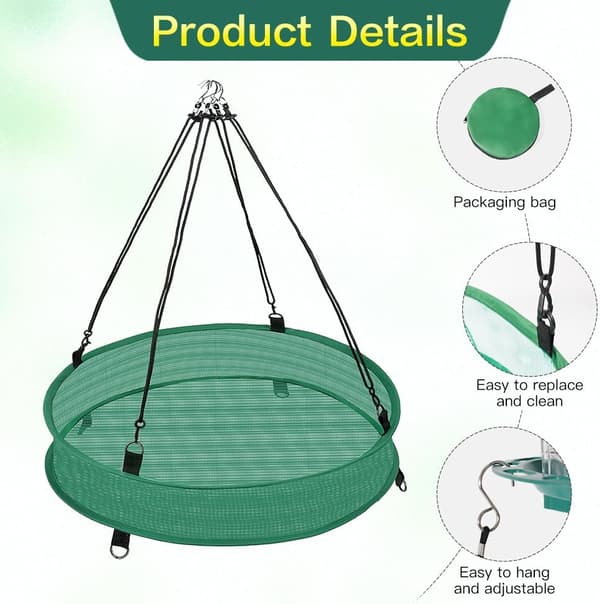 Opsamlingsbakker til fuglefrø - 50 cm diameter x 10 cm høj, grøn spildbeskyttelsesplatform til fuglefoderautomater, tilbehør til udendørs fuglefoderautomater