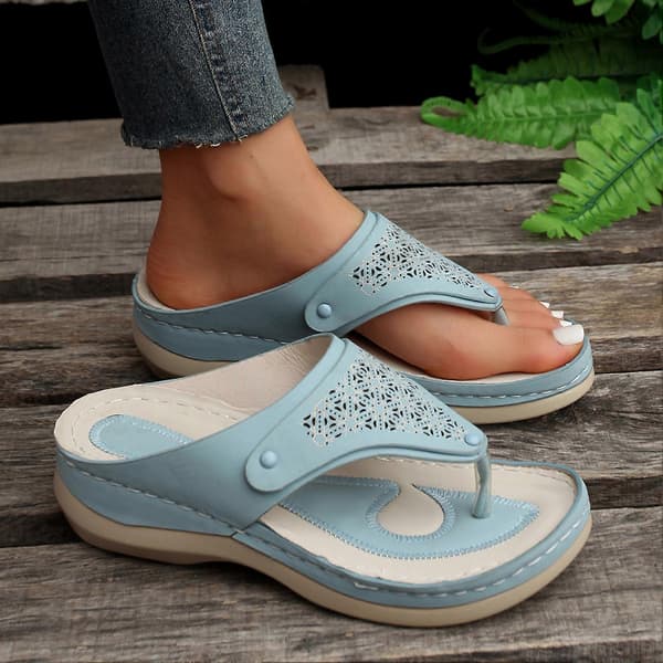 Kvinde Bløde Læder Flip-Flops Ensfarvede Sandaler Åbne Tåsko Til Udendørs Gåture Rejser White 36