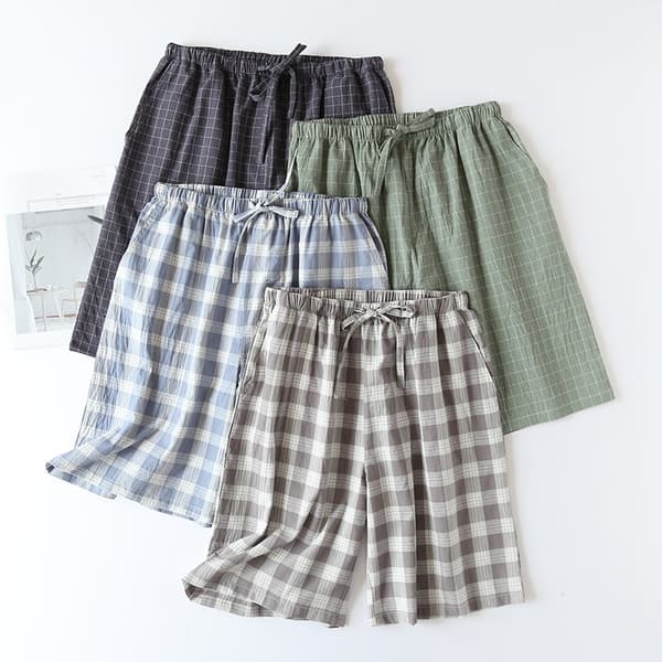 Herr vävda stretchpyjamasshorts rödblå rutiga Red Blue Plaid M