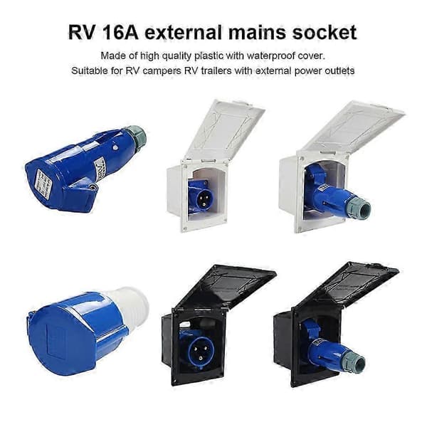 Bobilstikkontakt Vanntett stikkontakt Slitesterk plugg Elektrisk utstyr 16ABlack Socket/Plug