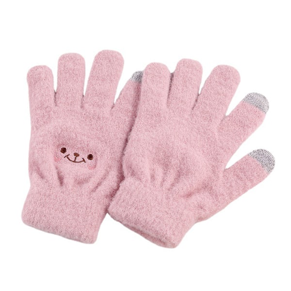 Vinter Touch Screen Hanske Smile Face Design Elastisk termisk varm strikket hanske for kvinner Jenter Rosa