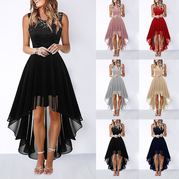 Elegant rød blondekjole for kvinner, brudepike, cocktailfest, uten ermer, XXL