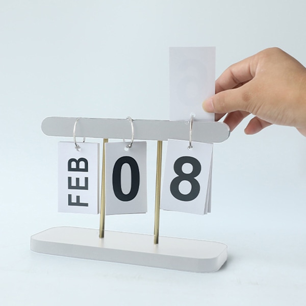 Perpetual Flip Calendar Stående Trä Skrivbord Flip Calendar Utsökt daglig Flip Kalender för Hembibliotek Office Vit