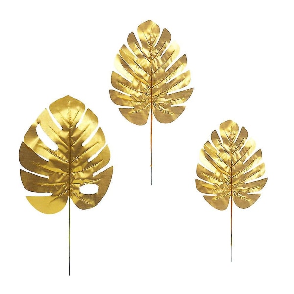 15st Simulering Monstera Ornament Dekorativa gyllene löv Bröllopsarrangemang för hemfest