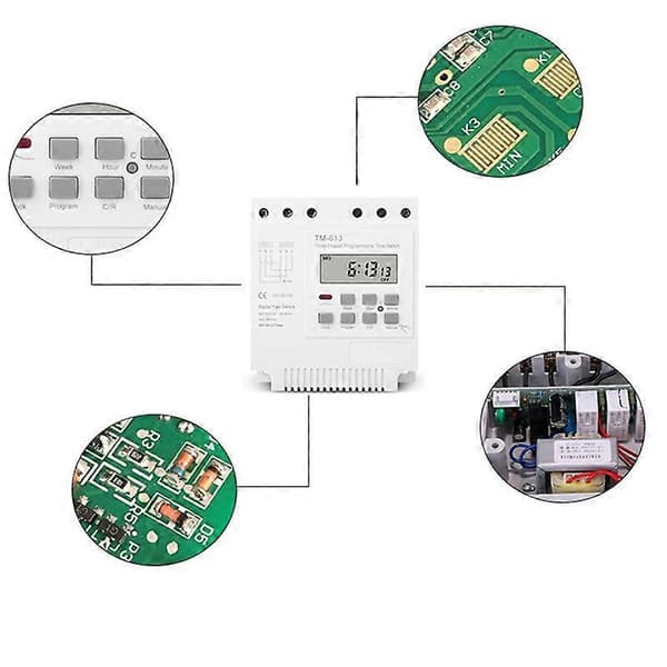 Trefaset 380V 415V TIMER Programmerbar bryter med bakgrunnsbelysning White