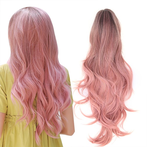 LC313 Langt bølgete parykk Rosa midtskill krøllete helhår Syntetisk Cosplay kostyme parykk for kvinner