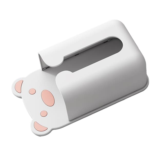 Wall Mounted Tissue Box Punch Free Cute Bear Pattern Plastic Tissue Dispenser for Home Bathroom White Bear Pink