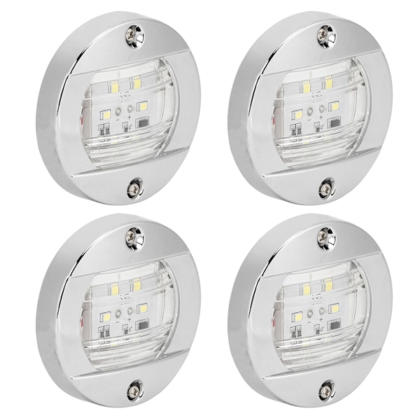 4 stk. Klar Linse LED Rund Navigation Bagbord Hvid Lys 12V Krom Vandafvisende til Båd Yacht Lastbiler