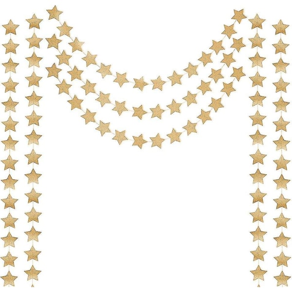 2 stk dobbeltsidet glitterpapir stjerneguirlande - 4 tommer i diameter, 13 fod lang (guld)