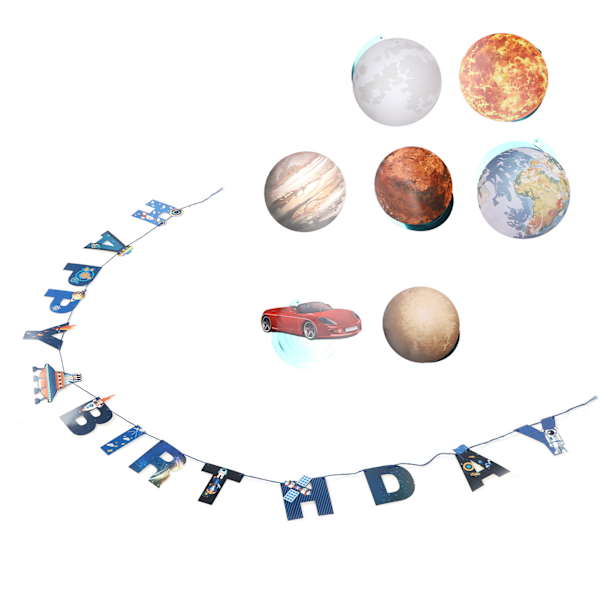 Rymd Födelsedagsflagga Astronaut Planet Spiral Banner Kostym för Partydekorationer Tårtinsats