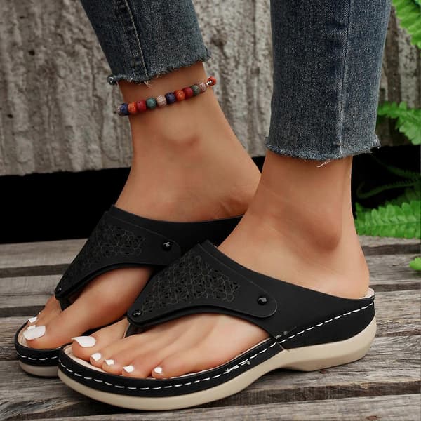 Kvinde Bløde Læder Flip-Flops Ensfarvede Sandaler Åbne Tåsko Til Udendørs Gåture Rejser White 41