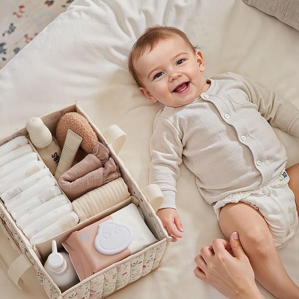 Blomstret blepose til baby 38×25×18 cm, blepose til mødre og fædre, rummelig pusletaske SZ2