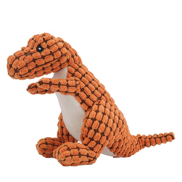 Squeaky Toy Teeth Cleaning Bite Resistant Interactive Dinosaur Shape Plush Puppy Chew Toy for Small Medium Pets Orange S