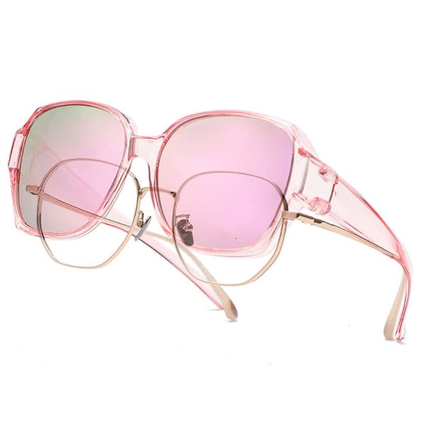 Solglasögon ovanpå Glasögon – Polariserade Suncovers UV400, Rosa Lins, Transparent Rosa Båge