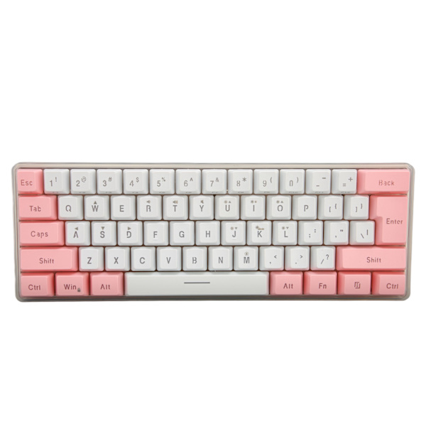 Gamingtangentbord USB 61-tangenter Kontrastfärg RGB-ljusnyckellinjeseparation Mekaniskt trådanslutet tangentbord för kontorsspel Vit Rosa