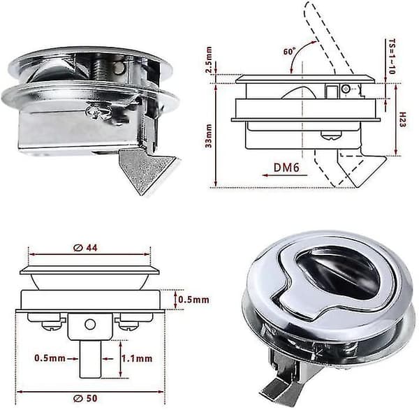 Rustfrit Stål Flush Pull Lugelås Slam Lås Bådlugelås Flush Pull Lås Kompatibel RV Marine Båd RV 1,5 Tommer Sølv