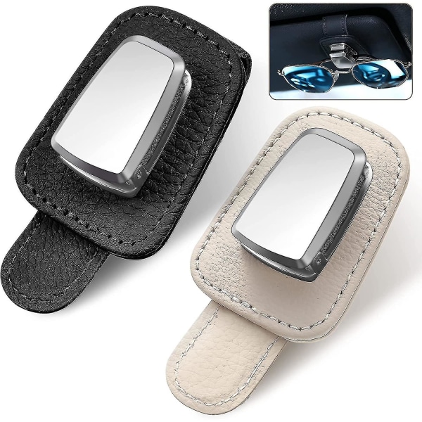 2 pakker Bilbrilleholder Universal Car Visir Solbriller Holder Clip Læder Brille Ophæng Og Billet Card Clip Black Brown