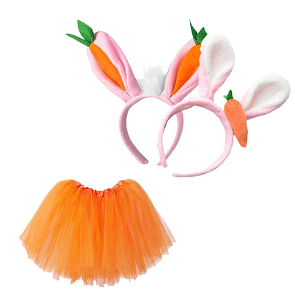 Flickor Påskharedräkt Påsk Söta kaninöron Morot Pannband Balettkjol Barn Cosplay Accessoarer Set