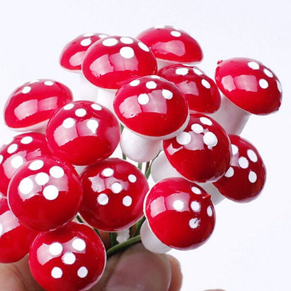 50 stk Mini soppdekorasjon Miniatyrhagehåndverk liten kunstig sopp
