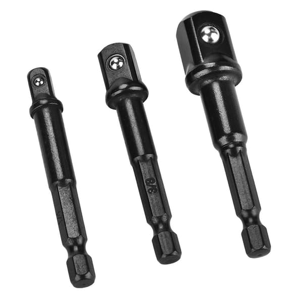 3 stk. Sort Sokkeladapter 1/4” Hex Skaft til 1/4\" 3/8\" 1/2\" Kvadratisk Hoved Borbit Driver