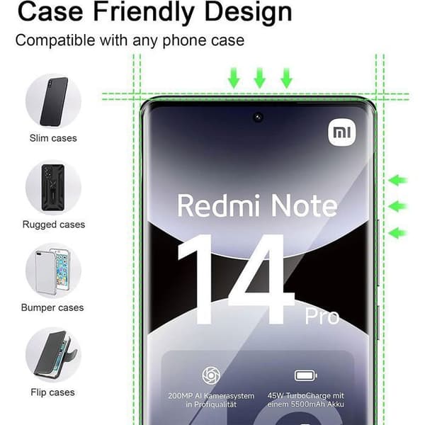 Skyddsglas - Kompatibel med Xiaomi - Redmi Note 14 Pro - 2 Härdade Glas - Repellerande - 9H Transparent