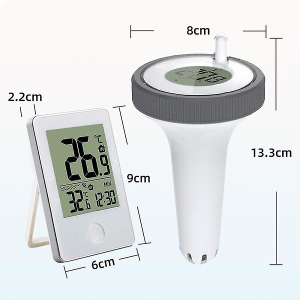 Trådlös pooltermometer och mottagaresats, flytande termometer med lättläst display, batteridriven termometer för pooler, spabad