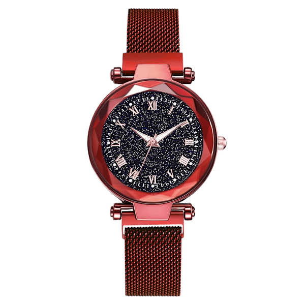 Fashionabla kvinnor med rund urtavla romerska siffror Kvartslegering Mesh Armbandsur (röd)