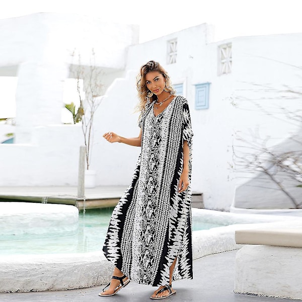 Etninen käärmeennahka-raidallinen kaftan-rantamekko