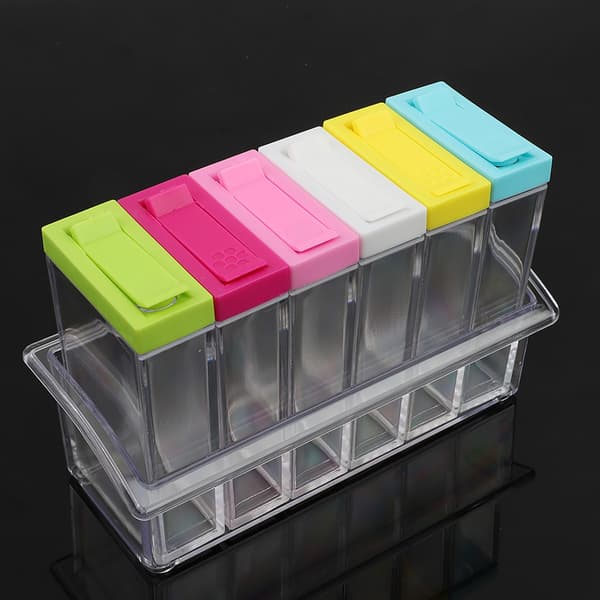 Transparent Plastic Spice Bottles Jars 6 Grids Set Kitchen Utensil Accessories