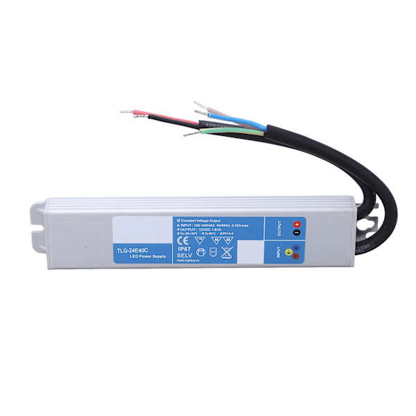 LED-ohjain IP67 Vedenkestävä LED-virtalähdemuuntaja-adapteri LED-valoille ulkoinen syöttö 100‑240VAC DC24V 40W
