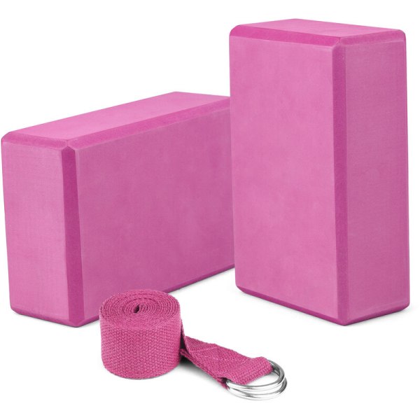 2-pack yogablock och yogaremmar som halkfria EVA-skum fitness för fitness , modell: rosa