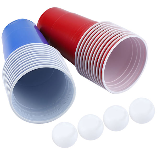 Beer Pong Set Beer Pong Drikkespill Set Beer Pong Kopper 22 kopper 4 ping pong baller Rød Blå